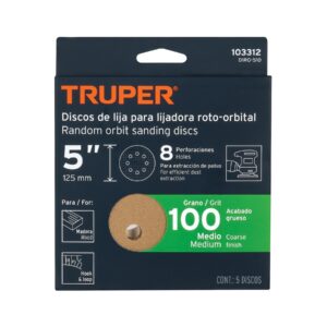 DISCO DE LIJA DE 5" #100 C/VELCRO SET DE 5 PZS., TRUPER