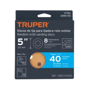 DISCO DE LIJA DE 5" #40 C/VELCRO SET DE 5 PZS., TRUPER