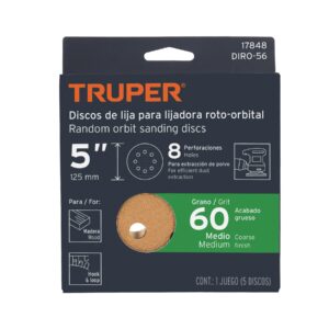 DISCO DE LIJA DE 5" #60 C/VELCRO SET DE 5 PZS., TRUPER