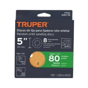 DISCO DE LIJA DE 5" #80 C/VELCRO SET DE 5 PZS., TRUPER